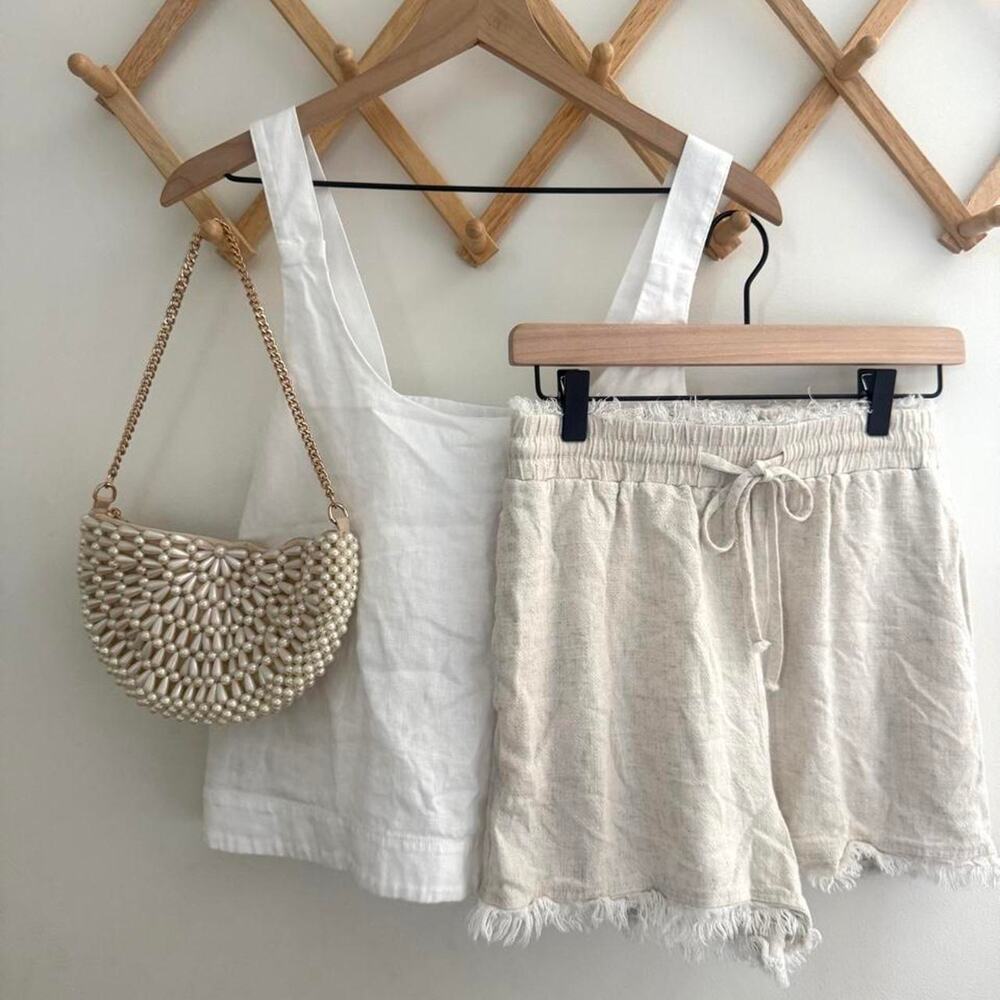 Luminary linen cotton blend frayed drawstring shorts coastal old money size m
